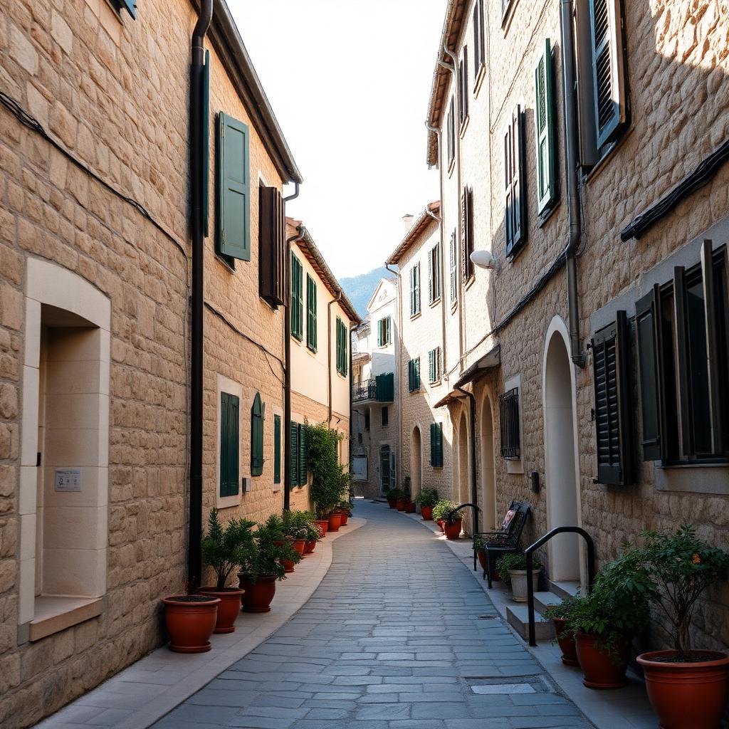 A quiet stone street in a coastal village